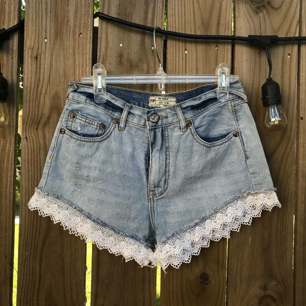 Free People cut-off laced denim shorts
